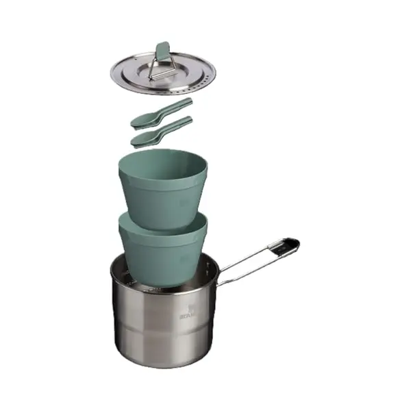 Stanley 1913 Wildfare Go Two Bowl Cook Set 1.1L - Shale/Charcoal - 6-teiliges Camping-Kochset - Outdoor-Kochset - Edelstahltopf Mit Deckel - Kochset thumbnail