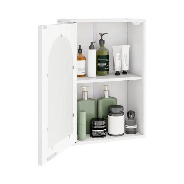 Costway Hangkast Voor Badkamer, Badkamerkast Met Glazen Deur En Verstelbare Plank, Wandkast Hout, Badkamerkast Hangend, Kast Voor Badkamer, Keuken, 35 thumbnail