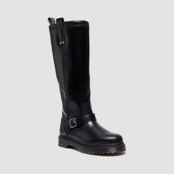 Dr. Martens Anistone Kniehohe Orleans Leder Biker Stiefel In Schwarz, Größe, 37 thumbnail