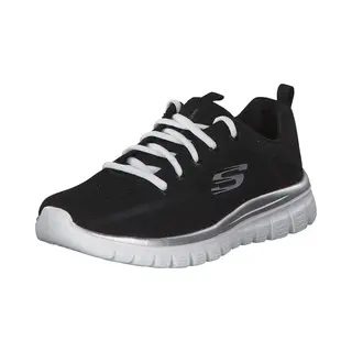 Skechers Women's Graceful Get Connected Sneaker, Black Mesh White Trim, 6 Uk