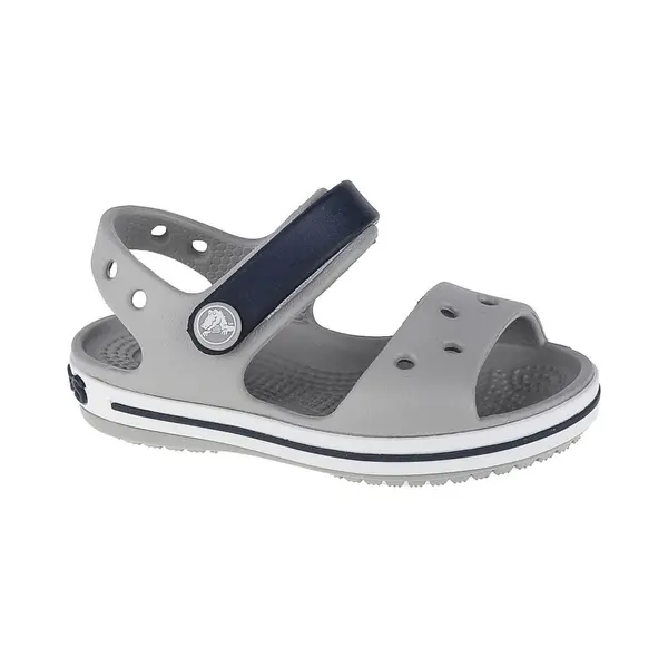 Crocs Crocband Sandals, Unisex-Kids Sandals, Lightweight And With Secure Fit, In Light Grey/Navy Strap And Stripe Detail, Size J3 Uk thumbnail
