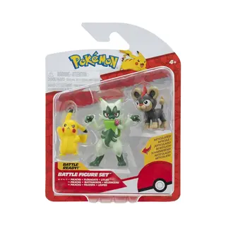 Pokémon PKW4087 - Battle Figure Set - Leufeo, Pikachu, Feliospa, Offizielles Figuren Set