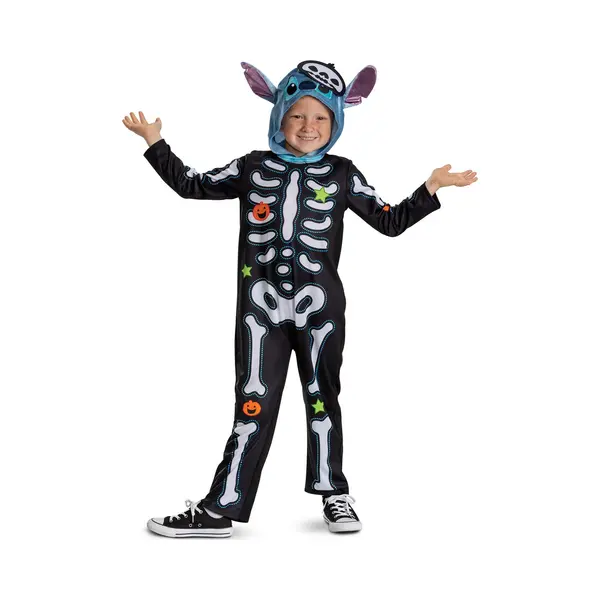 Disney Lilo & Stitch Skeleton Stitch Fancy Dress Jumpsuit For Kids, Officially Licensed, Perfect For Halloween, Features Fun Skeleton Stitch Design, thumbnail