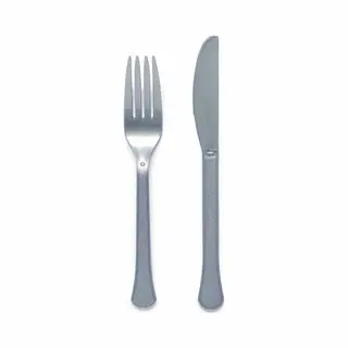 Amscan 9915411-215 - Graphite Grey Eco-Friendly Re-usable Dishwasher Safe Mixed Cutlery - 24 Pack