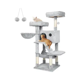 Feandrea Cat Tower For Large Cats, White-Grey