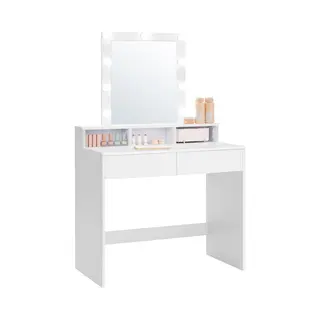 Vasagle Dressing Table With Mirror, 2 Drawers And 3 Compartments, White