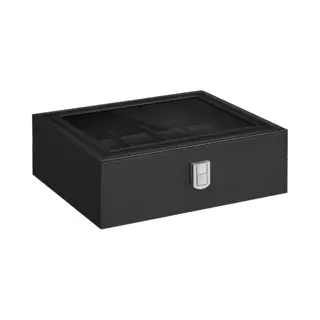 Songmics JWB010B02 Horlogedoos Met 10 Vakken, Horlogebox, Juwelenkistje, Met Glazen Deksel, Uitneembare Kussentjes, Metalen Slot, Zwarte Coating En
