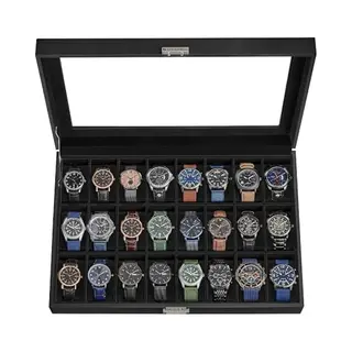 Songmics 24 Slots Watch Box, Black + Black