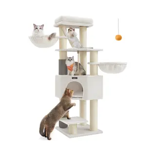 Feandrea Heavy-Duty Cat Tower With 9 Scratching Posts, Cream White And Beige