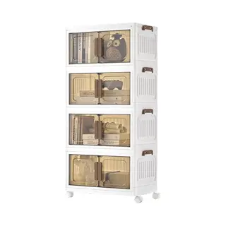 Songmics Aufbewahrungsboxen, 4 Ebenen, Organizer Mit 1 Deckel, Stapelboxen Auf Rollen, Plastikboxen, Magnetische Tür, Ordnungsboxen, Weiß, 25 L Pro