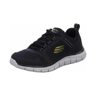 Skechers Men's Track Knockhill Sneaker, Black Leather/Mesh/Gold Pu/Trim, 9 Uk