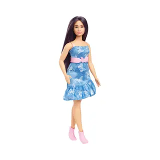 Barbie Fashionistas Doll #231 in Denim Butterfly Dress with Pink Belt, Purple Hair