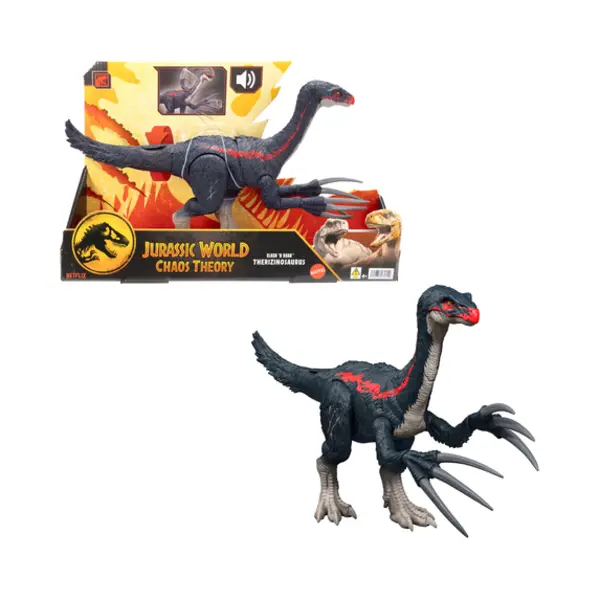 Mattel Jurassic World Slash N Roar Therizinosaurus Dinosaur Figure, Attack & Sound Toy, Chaos Theory thumbnail
