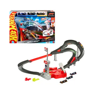 Hot Wheels Racing Formel 1 Rennstrecke-Trackset mit 3 Die-Cast Spielzeugautos im Maßstab 1:64