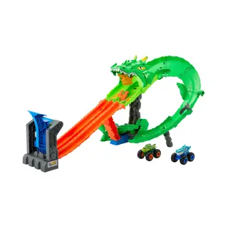 Hot Wheels Monster Trucks Sharks vs. Dinos Dragon Destruction Playset & 2 Toy Trucks