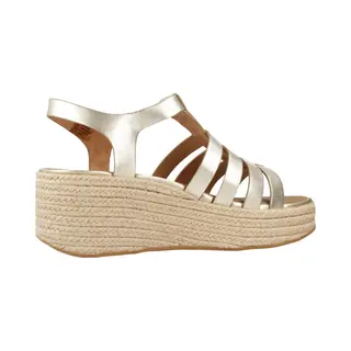 Fitflop Women's Platform Espadrilles Leather Fisherman Wedge Sandals, Silver, 6