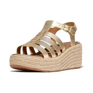 Fitflop Women's Platform Espadrilles Leather Fisherman Wedge Sandals, Silver, 7