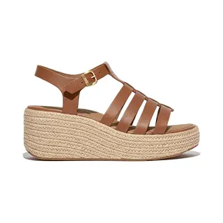 Fitflop Platfforms Espadr. Leather Fisherman Wedge Sandalen Voor Dames, Diepe Bruining, 38 Eu