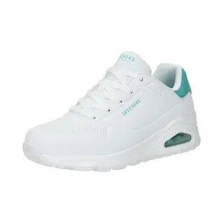 Skechers Women's Uno Pop Back Sneaker, White Durabuck/Mint Suede Trim, 8 Uk