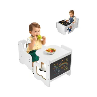 Vevor Set Tafel En Stoelen Voor Voedseldiversificatie Voor Kinderen, Meubels Voor Dme Van Hout Met Schoolbord, In Hoogte Verstelbaar, Voor Tekenen,