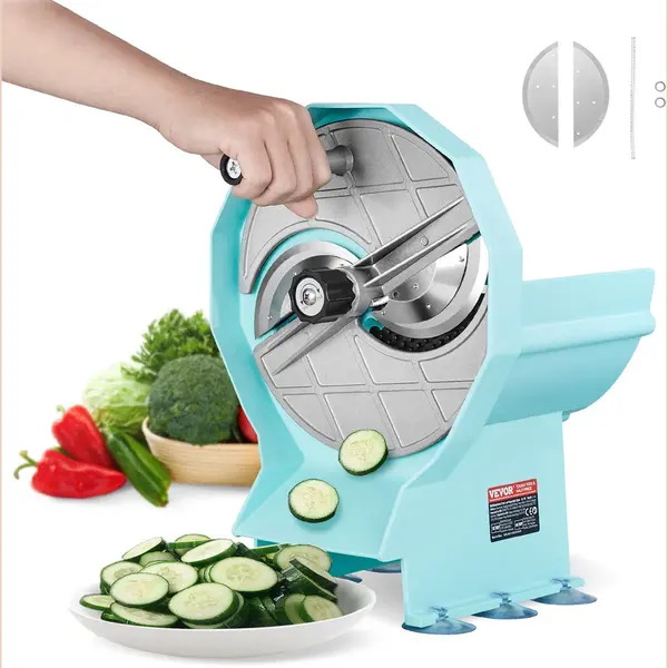Vevor Handmatige Groente- En Fruitsnijder, 0-12mm Dikte, Verstelbare CommerciëLe Snijmachine, Dubbele Invoergaten, Voedselsnijder Met Roestvrijstalen thumbnail