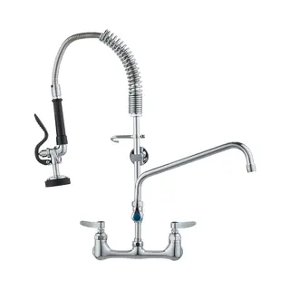 Vevor Commerciële Kraan Met Voorspoeldouche, 63 Cm Hoogte, 305 Mm Draaibare Uitloop, Aan De Muur Gemonteerde Aanrechtkraan, Messing Constructie Met