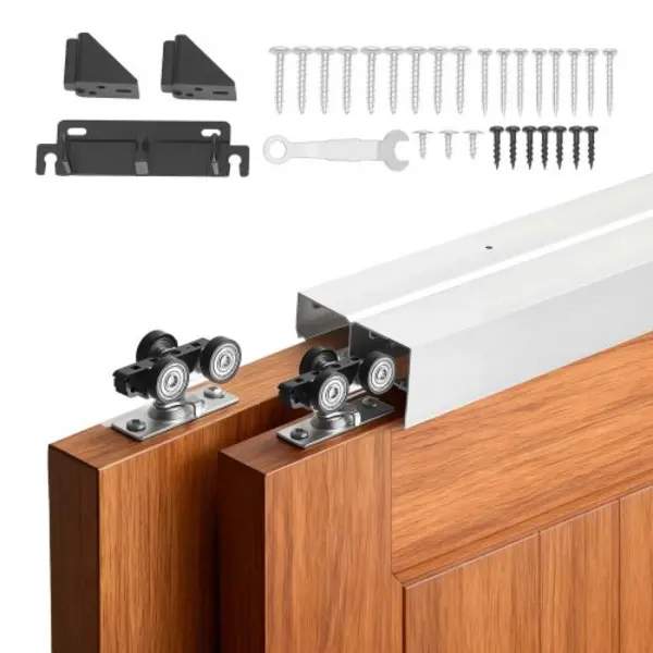 Vevor Schuifdeurbeslagset 1219 Mm, Dubbele Schuifdeurrail Van Aluminiumlegering, 2-Deurs Schuifdeursysteem Voor Enkele Deuren (25–45 Mm Dik / 610 Mm thumbnail