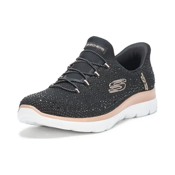 Skechers Women's Summits-Brilliant Shine Hands Free Slip-ins Sneaker, Black/Rose Gold=bkrg, 8 Uk thumbnail