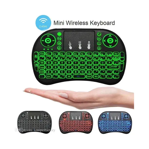 Mini I8 Keyboard Met Backlight (Led) Voor Android, Windows, Linux, Raspberry Pi, Smart Tv, Console, Kodi, Met 3 Licht Kleuren, rood, Groen, Blauw. thumbnail