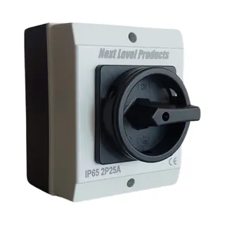 Next Level Products Werkschakelaar 2 Polig - 25ampere - Zwarte Knop - Inclusief 2 Wartels M20 - Met 2x Extra Doorverbind Mogelijkheid - 2P25A - Met Hangslot Opening -