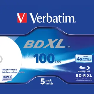 Verbatim Bd-R Xl 100GB* 4x Wide Inkjet Printable 5 Pack Jewel Case