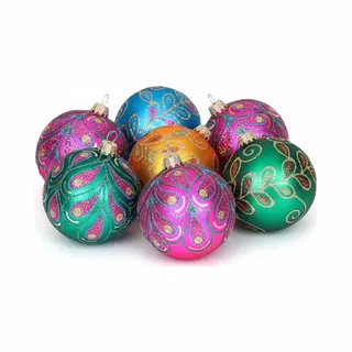 Krebs Luxe Kerstballen - 8x St - Gekleurd - D7 Cm - Glas - Mond Geblazen Gedecoreerde Kerstballen