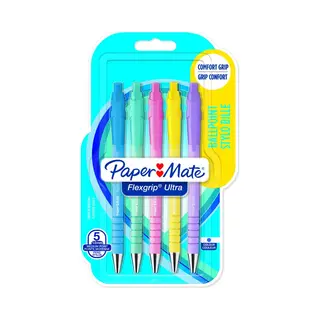 Papermate 2162277 Flexgrip Pastel 5 Pack Blue Ink Retractable Ball Pen