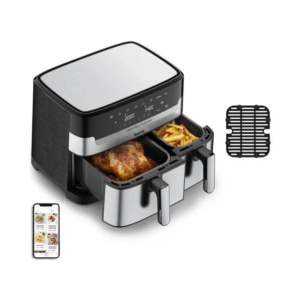 Tefal Dual Easy Fry & Grill EY905D Doppel 8,3 l Eigenständig 2700 W Heißluftfritteuse Edelstahl thumbnail