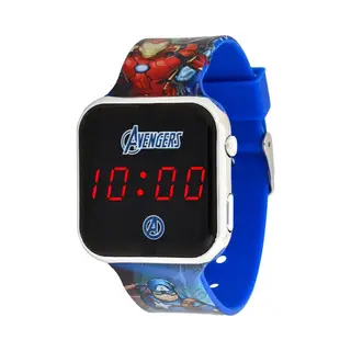 Accutime, Armbanduhr, Led-Kinderuhr Avengers (blau), Digitaluhr Mit Led-Anzeige Für Uhrzeit Und Datum, Weiches..., Blau, (Digitaluhr, 38 mm)