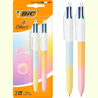 Bic 4 Kleuren Balpen Rainbow Pastel - 2 Stuks - 4 In 1 Pen - Blauw Zwart Rood Groen