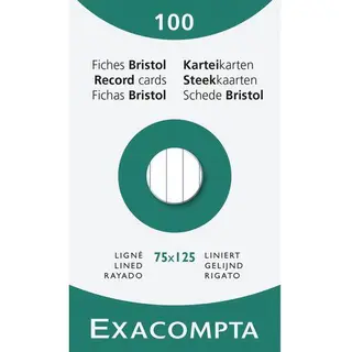 Exacompta 13801X Karteikarten, Liniert, Ungelocht, Format 75 X 125 Mm, 10 Packungen à 100 Stück, Weiß