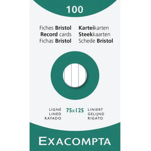 Exacompta 13801X Karteikarten, Liniert, Ungelocht, Format 75 X 125 Mm, 10 Packungen à 100 Stück, Weiß thumbnail