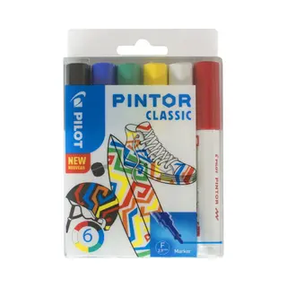 Pilot Pintor Classic Marker 6 Stück(e) Rundspitze Schwarz, Blau, Grün, Rot, Weiß, Gelb