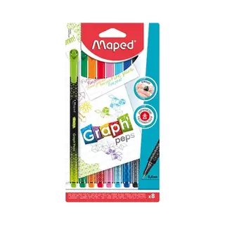 Maped Fineliner Graph'Peps Premium, 8er Blisterkarte Strichstärke, 0, 4 Mm, Metallgefasste Spitze, 1 Stück (749048)