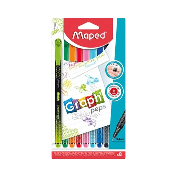 Maped Fineliner Graph'Peps Premium, 8er Blisterkarte Strichstärke, 0, 4 Mm, Metallgefasste Spitze, 1 Stück (749048) thumbnail