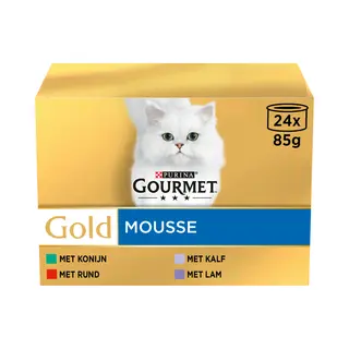 4x Gourmet Gold Kattenvoer Nat Mousse Rund - Konijn - Kalfsvlees - Lam 24 X 85 Gr