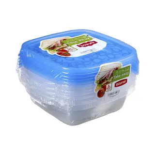 Curver Take Away 2 Vershoudbakjes Met Deksel - Vierkant - 0, 6L - 5 Stuks - Transparant/Blauw