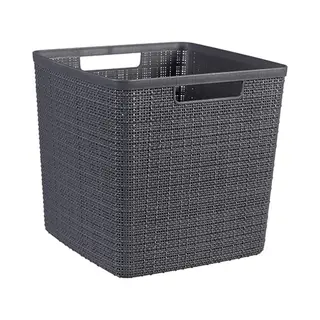 Keter Curver Jutekorb Aus 100 % Recyceltem Kunststoff, Quadratisch, Dunkelgrau, L, 17 L