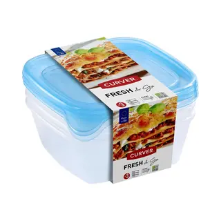 Curver Fresh & Go Vershoudbakjes Met Deksel - 3x0, 8 Liter - 3 Stuks - Transparant/Blauw