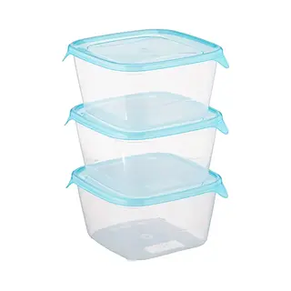 Curver Fresh & Go Vershoudbakjes Met Deksel - Vierkant - 3x1.2L - 3 Stuks - Transparant/Blauw