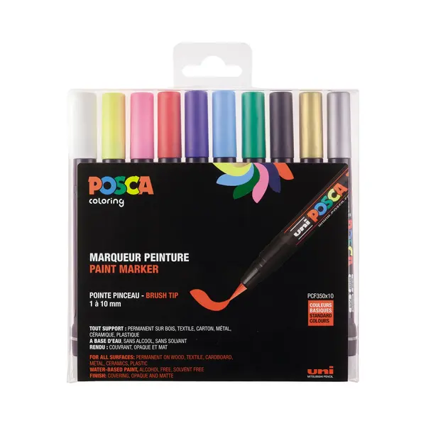 Posca PCF350/10 Penseelmarker, Verschillende Kleuren, 10 Stuks thumbnail