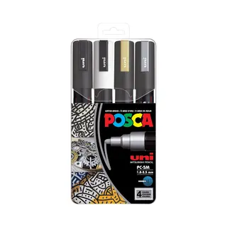 Uni-Ball Posca Pc-5M Schwarz, Gold, Silber, Weiß 4 Stück(e)