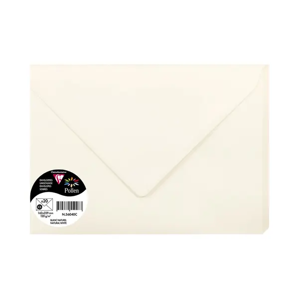 Clairefontaine 55722C - Packung Mit 20 Umschläge Pollen Gefüttert, Format C5 (16, 2x22, 9cm), 120g, Ideal Für Ihre Einladungen Und Korrespondenz, thumbnail