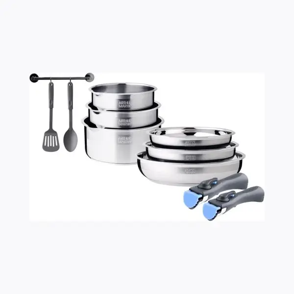 Induktions-Kochgeschirr-Set - Arthur Martin - AM2238 - Edelstahl - 10-teilig - Abnehmbarer Griff - Alle Kochfelder, Auch Induktion thumbnail